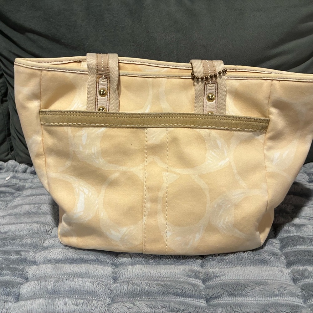 Coach Cream and Tan Tote Bag